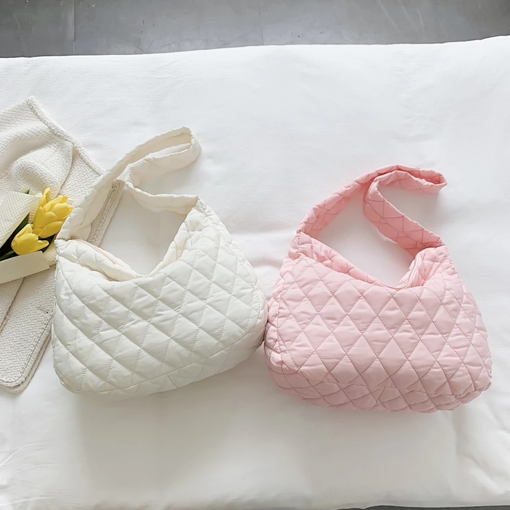 

Fashion Women Underarm Bag Large Capacity Tote Handbags Rhombus Pattern Top-handle Bag Solid Portable Armpit for Travel