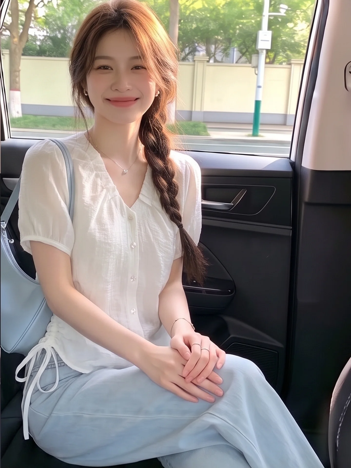 Slimming V-Neck Ice Silk Cotton Linen Short Sleeve Shirt Women Summer Drawstring Waist Tie Thin Top Korean Style Citywalk