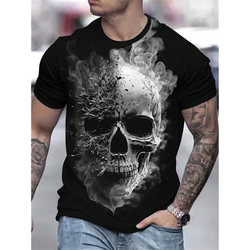 Summer Colorful Skull 3D Print T-Shirts Streetwear Men Casual Fashion Oversized O-Neck Short Sleeved T Shirt Tees Tops Clothing image 3