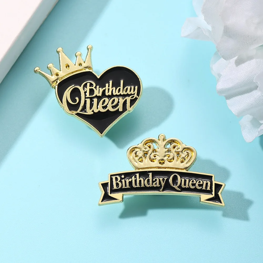 Élégante et magnifique broche en alliage de zinc émaillé pour fête d'anniversaire, couronne Joyeux Anniversaire, décoration vestimentaire, badge de célébration