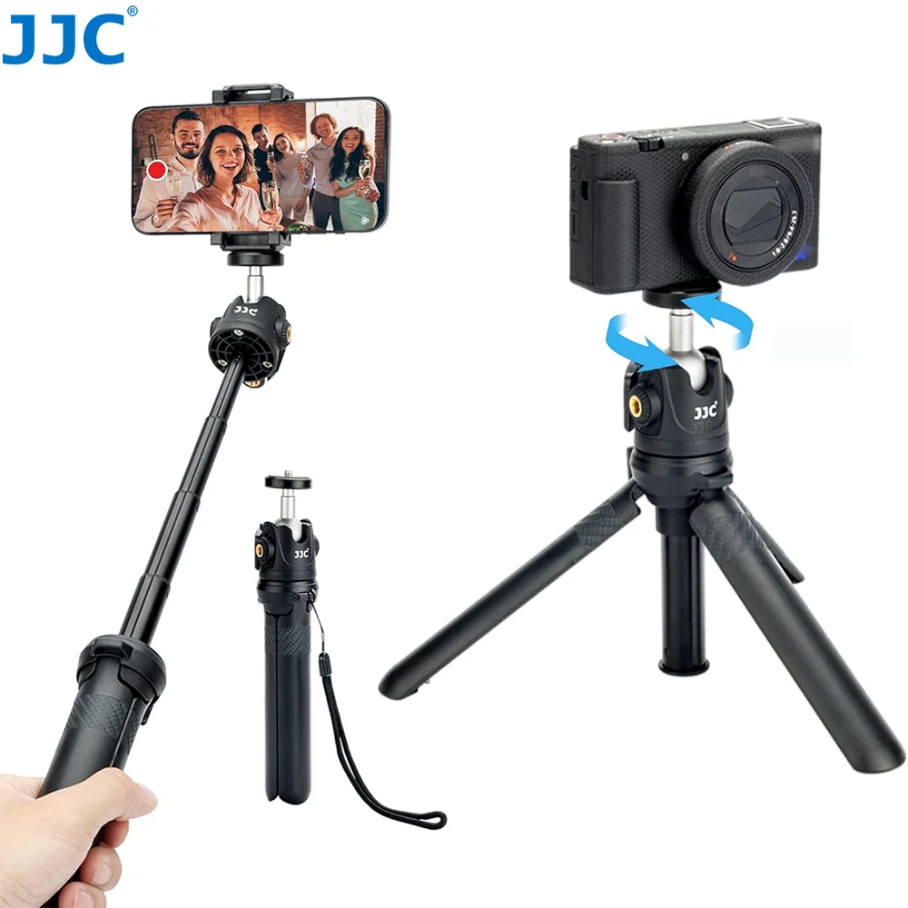 JJC Extendable Phone Tripod Mini Vlogging Tripod With Phone Clip for DJI Osmo Canon Sony ZV-1 II ZV1 ZV-1F ZV-E10 RX100 VII
