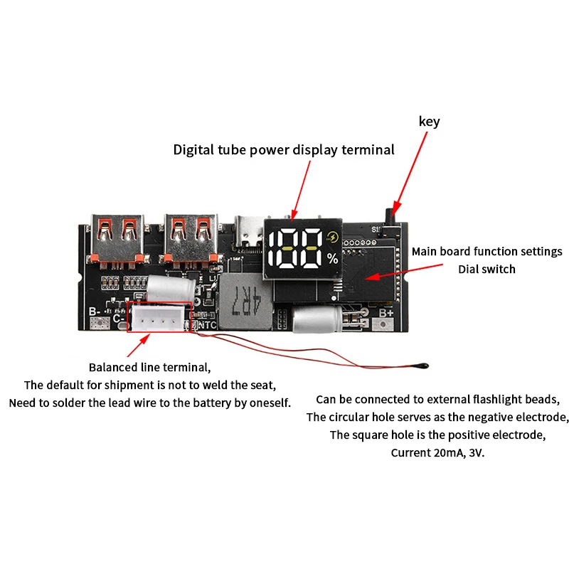 

1pc Power Bank Dual C-Port Bidirectional Super Fast Charging VC Flash Charging Mobile Power Module Circuit Board DIY Motherboard