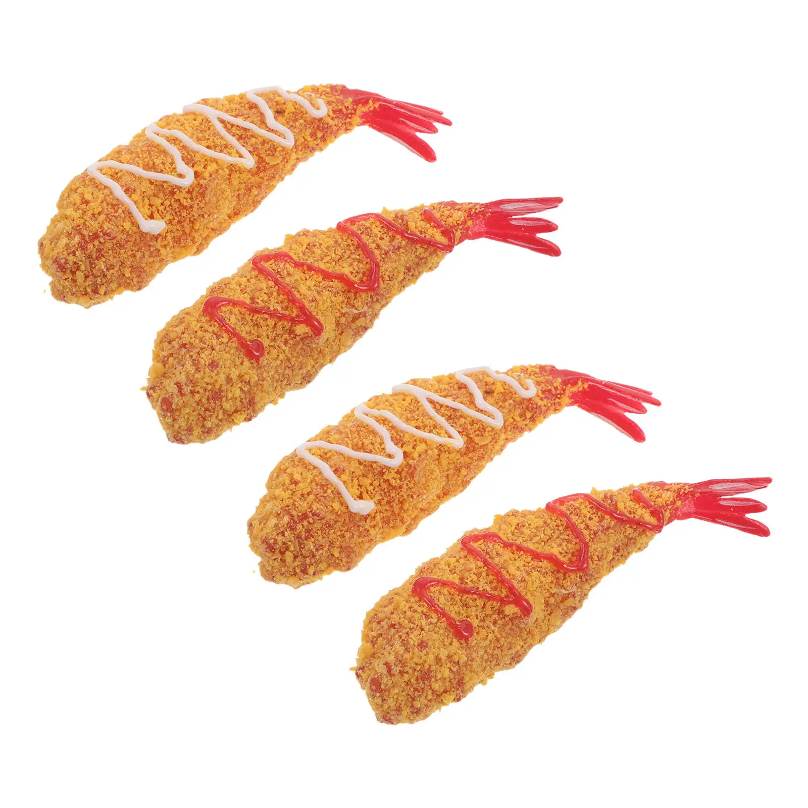 

Набор из 4 реалистичных моделей приготовленных креветок - имитация еды в стиле темпуры - идеально подходят для декоративного оформления, образовательных целей и