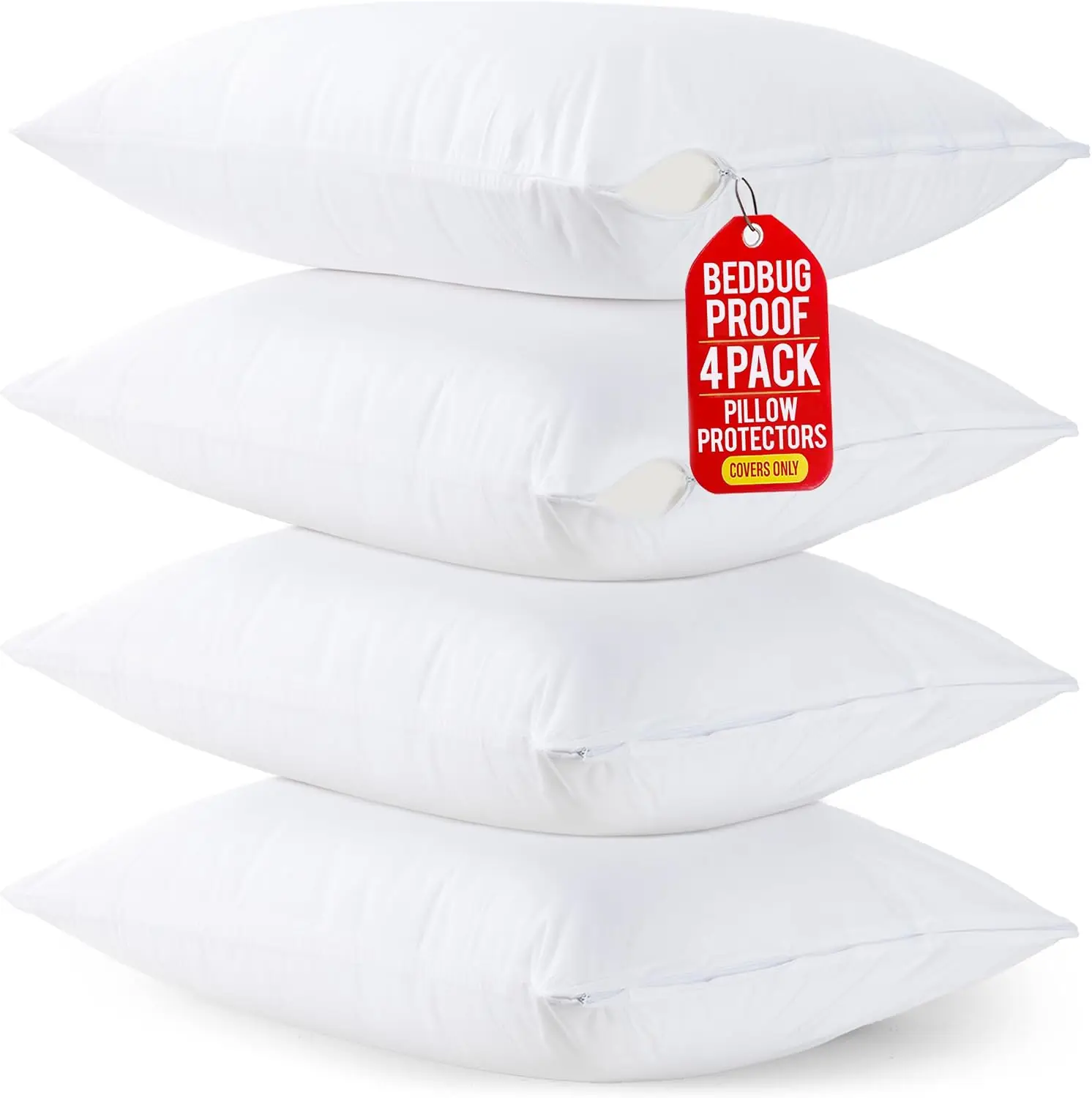 Set of 4 Pillow Protectors with Zipper King Size, Bed Bug and Dust Mite Proof Pillow Covers, Ultra Soft Pillow Encasements, Moisture Wicking and Waterproof Pillow Cases by Utopia Bedding (White)