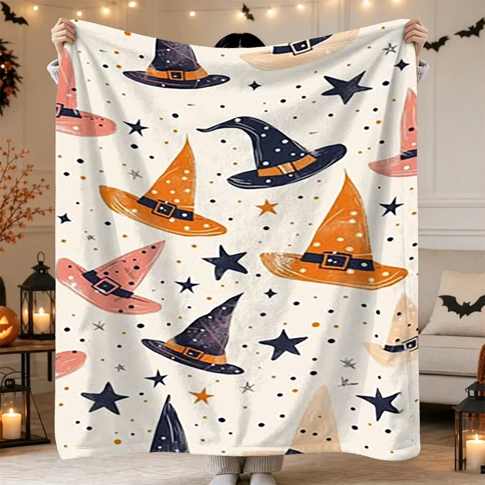 Halloween Witch Hat Blanket Soft Flannel Throw with Stars for Holiday Home Decor Sofa Bed Cover
