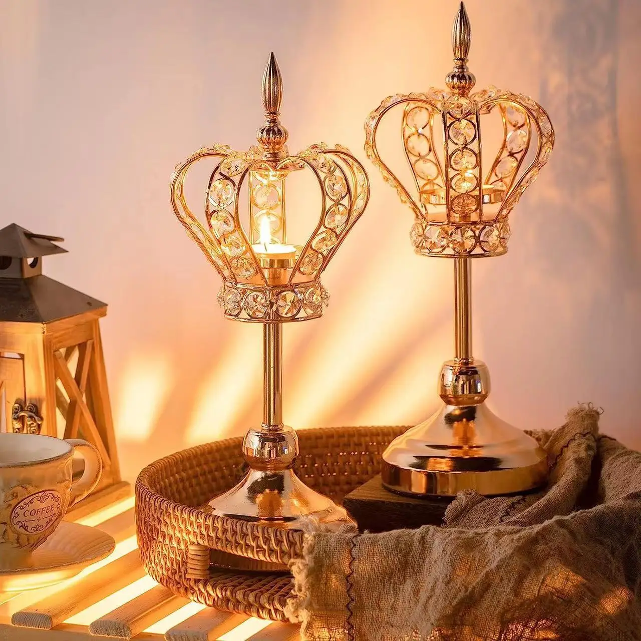

European crown candlestick ornaments wedding props home decoration electroplating handmade iron art crystal candlestick