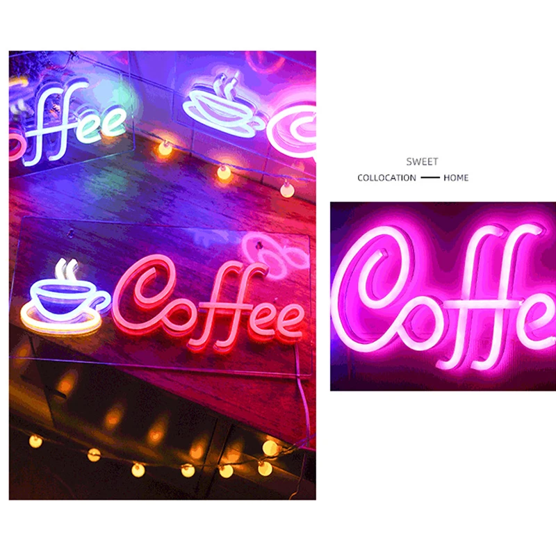 Coffee Neon Sign Light LED Letter Glass Cup Signs Wall Lamp Custom Decor Shop Restaurant Bar USB plug Dimmer Party Gift