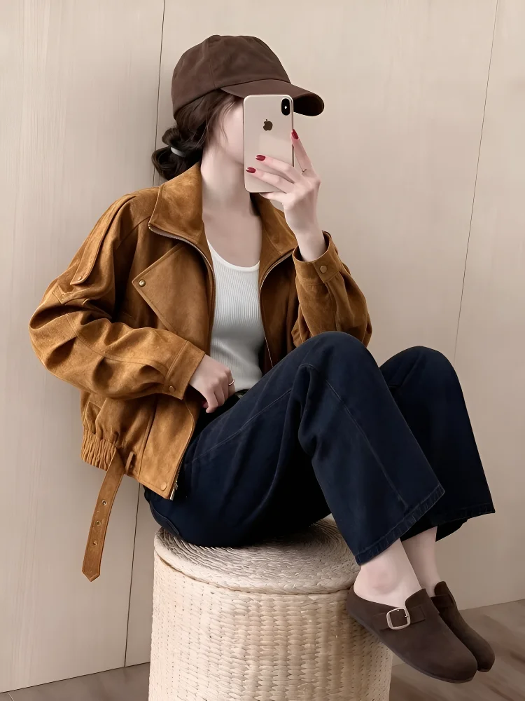 Retro Short Jacket Women's Zipper Biker Style Autumn New Small Size Cool Jacket Trendy Commute Style Polyester Fiber Long Sleeve