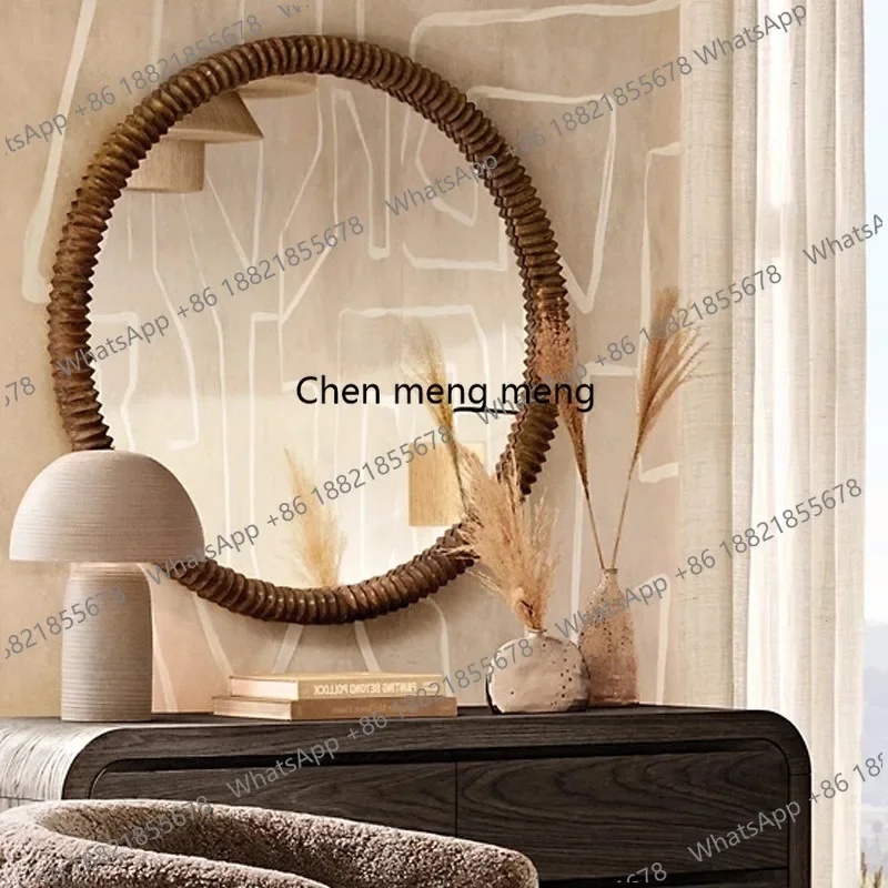 D80 French retro art round makeup mirror wall-mounted vanity mirror living room decoration bathroom mirror