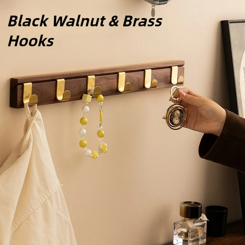 walnut-wood-coat-racks-bedroom-wall-clothes-rack-entrance-hall-brass-key-storage-hook-modern-simple-indoor-organize-shelf