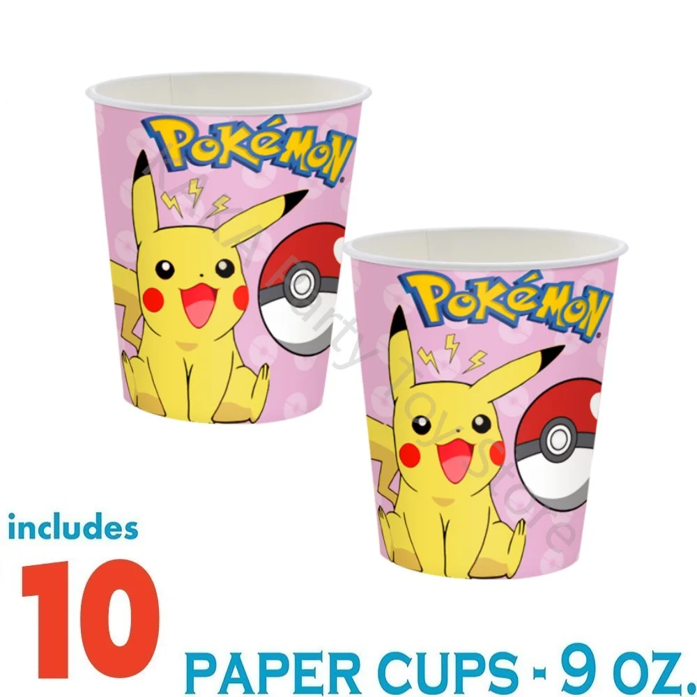 Pink Pokemon Birthday Party Decoration Pikachu Decor Tableware Set Paper Plates Napkins Cups for Baby Shower Kids Party Supplies