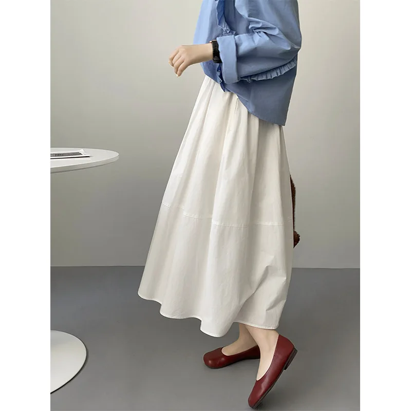 2023 Women White Long Skirts Solid Color Women Cotton Skirts Stretch High Waist A-Line Skirts Faldas Femme Streetwear