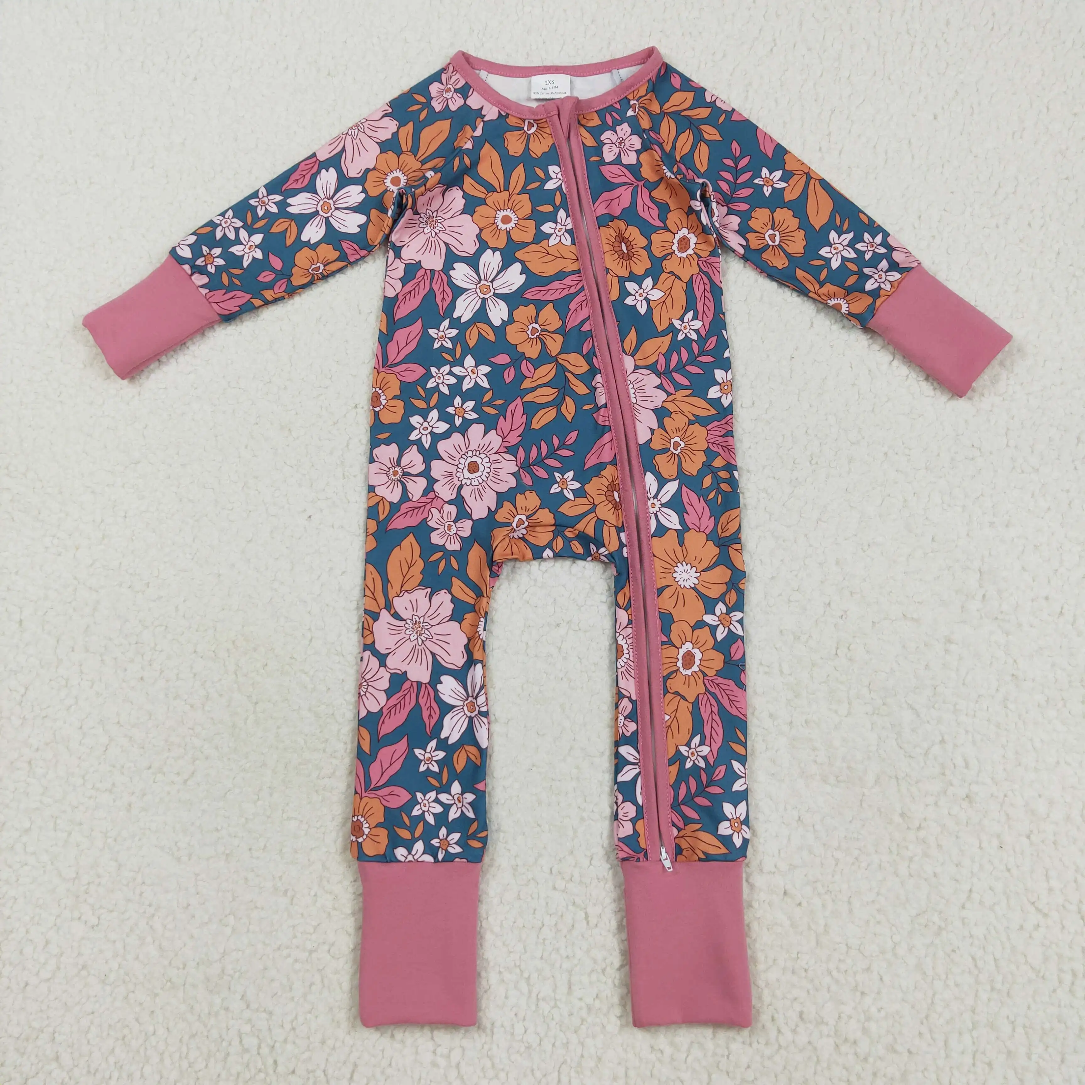 

Girls winter Thanksgiving long sleeve romper wholesale boutique embroidered turkey pumpkin plaid pink long sleeve onesie