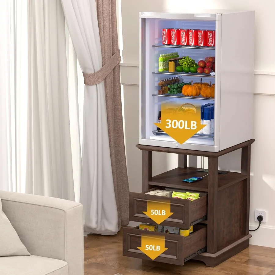 حامل ثلاجة مقاس 18 بوصة × 18 بوصة مع حامل ثلاجة للتخزين يتميز بمنظم درج محطة شحن سريع وثلاجة المشروبات #2