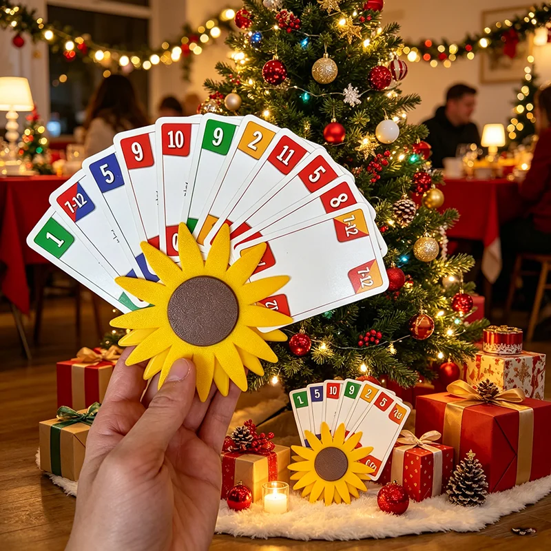 Support de rangement pour cartes en forme de tournesol imprimé en 3D, design élégant et créatif, optimiste et plein de soleil, adapté à divers jeux de cartes et fêtes, est le porte-cartes idéal pour gagner du temps.