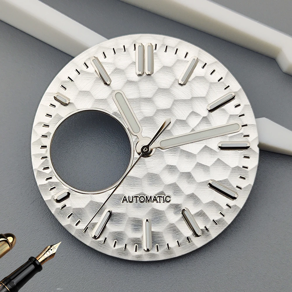 NH38 unmarked dial 28.5mm dial customized logo silver/blue/green geometric pattern dial, suitable for NH38 movement accessories