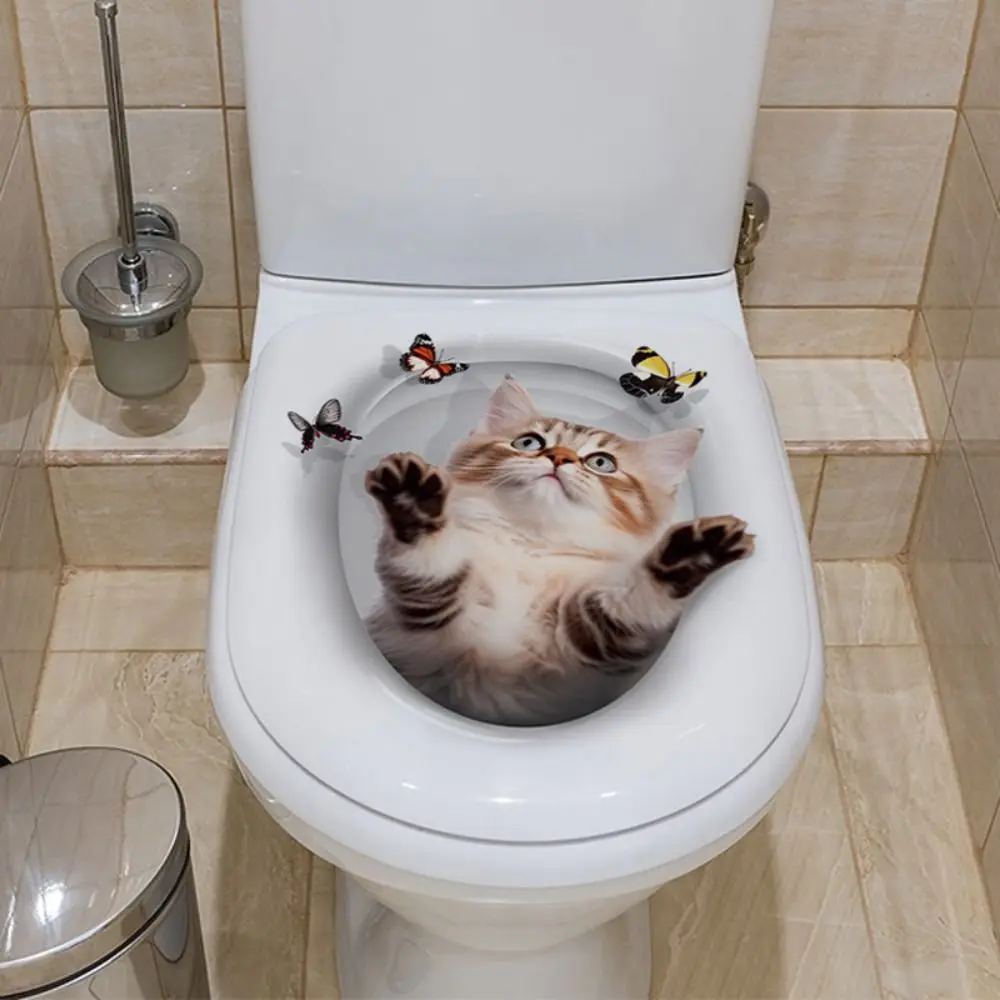 DIY Scary Cat Toilet Sticker 3D Self-adhesive Cat Wall Sticker Waterproof Cartoon Animal Toilet Seat Decal Toilet Seat