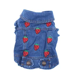 Jeans Pet Dog Jacket Strawberrys Blue Denim Coat Dress Puppy Spring/Autumn Clothes Apparel