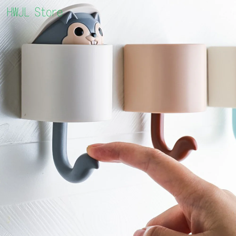 Creative Home Decor Cartoon Animal Squirrel Head Hiding Storage Bathroom Kitchen Hanging Hook Pasting Wall Hooks Children Gift