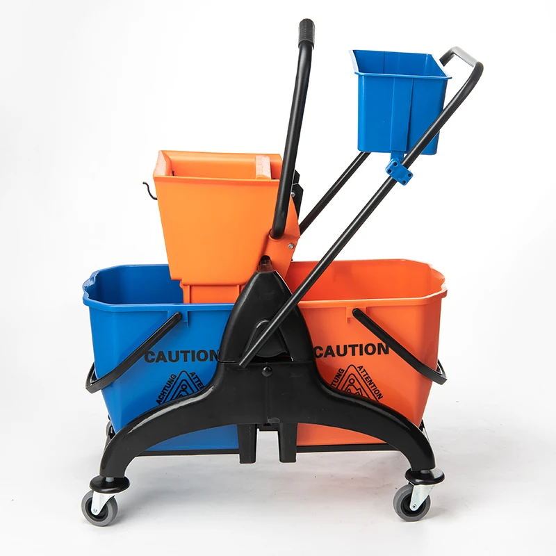 

2025Hotel 25L Plastic Cleaning Cart Side Press Double Bucket Mop Wringer Trolley Hotel Janitorial Cart Side Press Wringer