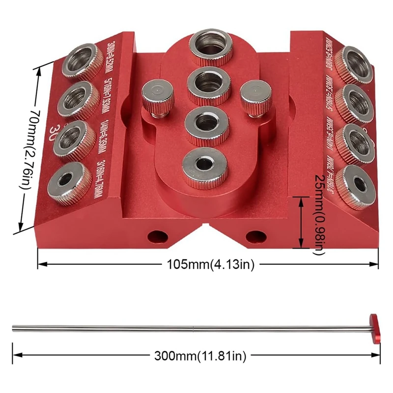 30 45 90 Degree Angle Drill Guide Jig Drill Block For Straight Angled Holes With Detachable Drill Positioning Bar Red Metal