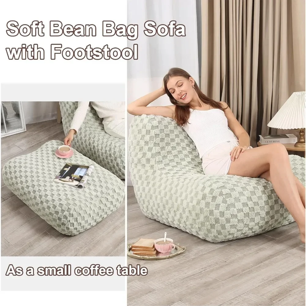 Canapé pouf, chaise pouf avec repose-pieds, chaise de lecture confortable pour adultes, canapé de sol moderne pour salon et chambre à coucher