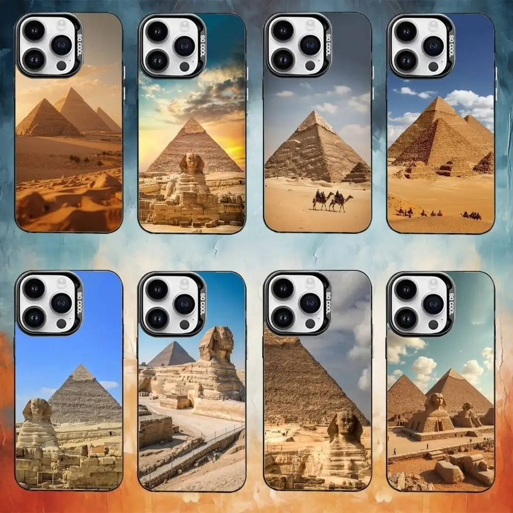 

The Egyptian Pyramids Phone Case For iPhone 17,16,15,14,13,12,11,Pro Max,Plus black Candy Silver Cover