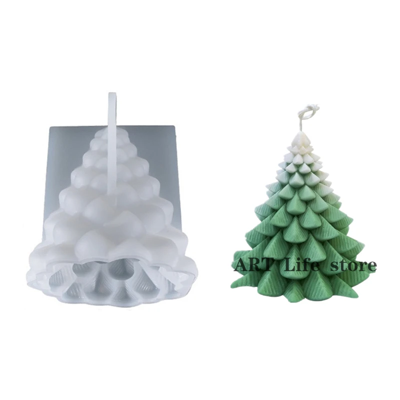 Tower Christmas Tree Silicone Candle Mold Christmas Atmosphere Decorative Crafts Resin Plaster Mold Diy Soap Making Holiday Gift