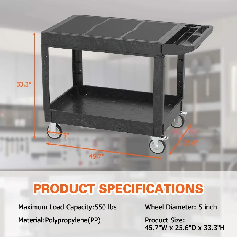 Kieperi flat top Utility Cart with Wheels, Heavy Duty Rolling Service Cart for Warehouse