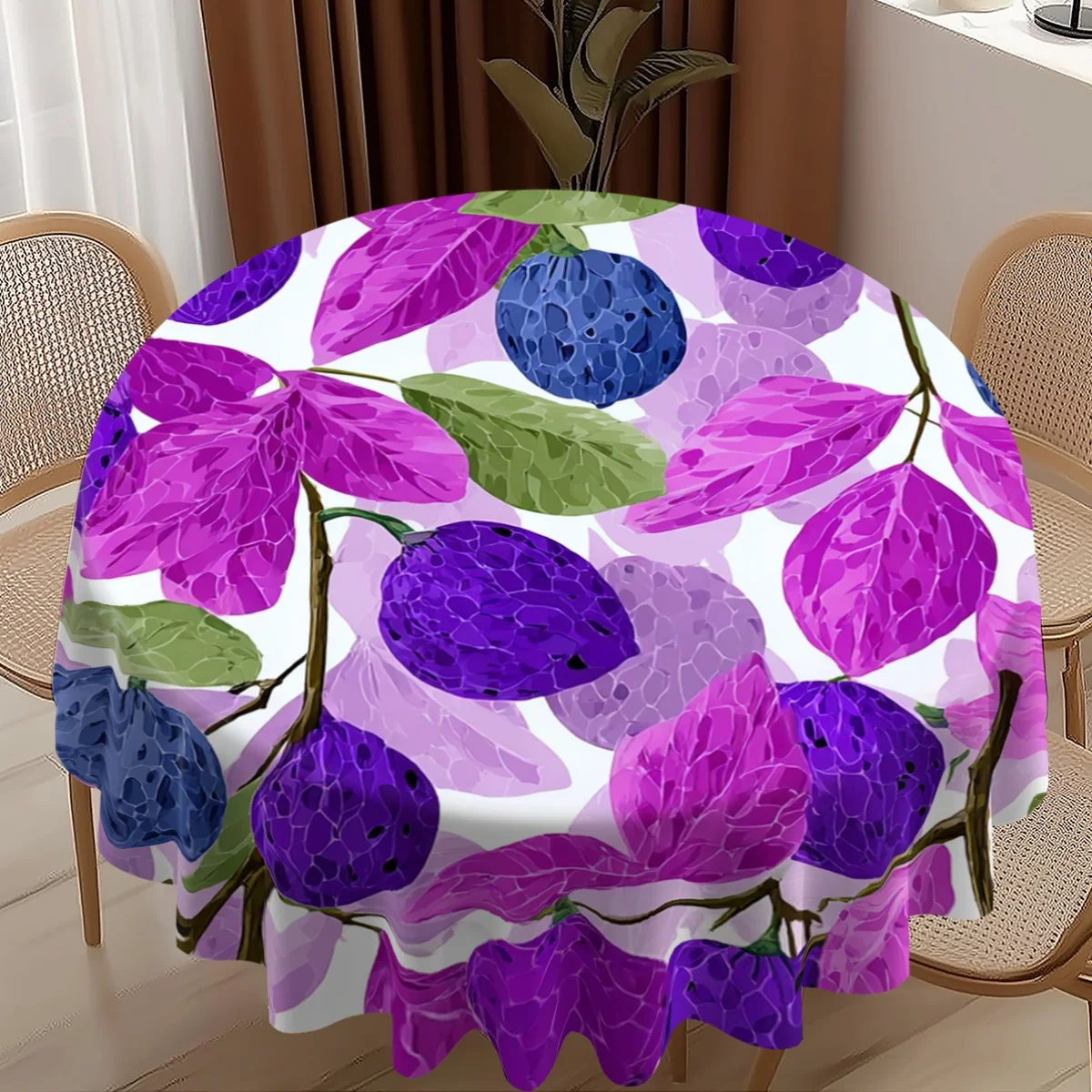 A Round Tablecloth Featuring an Elegant 2D Artistic Design, Measuring 60 In Suitable for Home, Kitchen