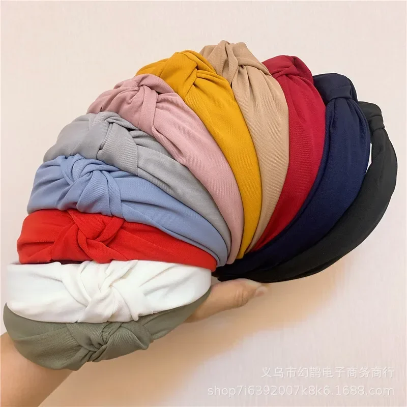 Wide Solid Knot Cotton Headbands Fashion Candy Color Twist Hairbands for Women Girls Handmade Hair Hoops Ladies Hair Accessories