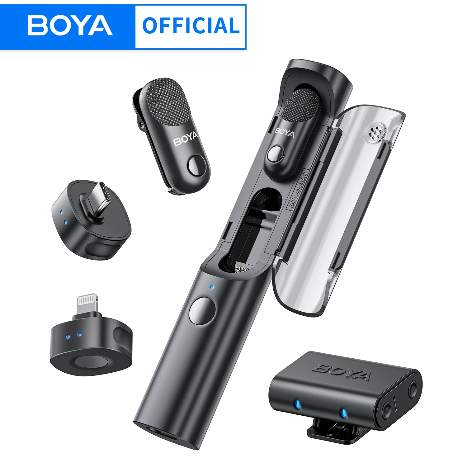 BOYA BOYA Magic Micrófono de solapa inalámbrico profesional 4 formas en 1 mini micrófono para iPhone iPhone 15-16 Android USB-C Smartphone PC Cámara para entrevistas Transmisión en vivo Juegos