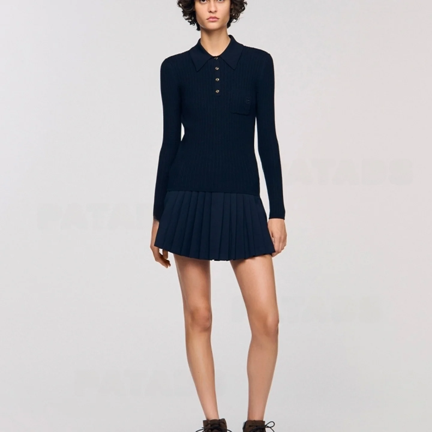 Faionable Long Sve Ne suéter de punto para mujer Slim Fit Sle Dumel Wind French Sle suéter de punto Camere