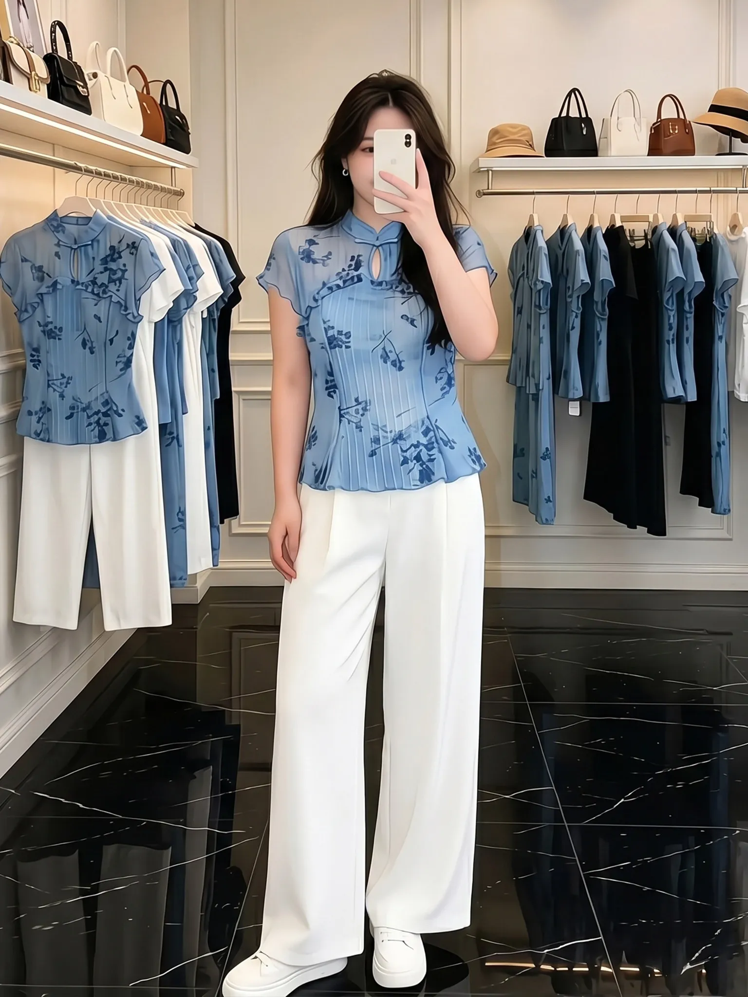 

Slim Fit Short Sleeve Printed Shirt Commute Style Women's Fashionable Breathable Casual Shirt Korean Version Summer New Arrival