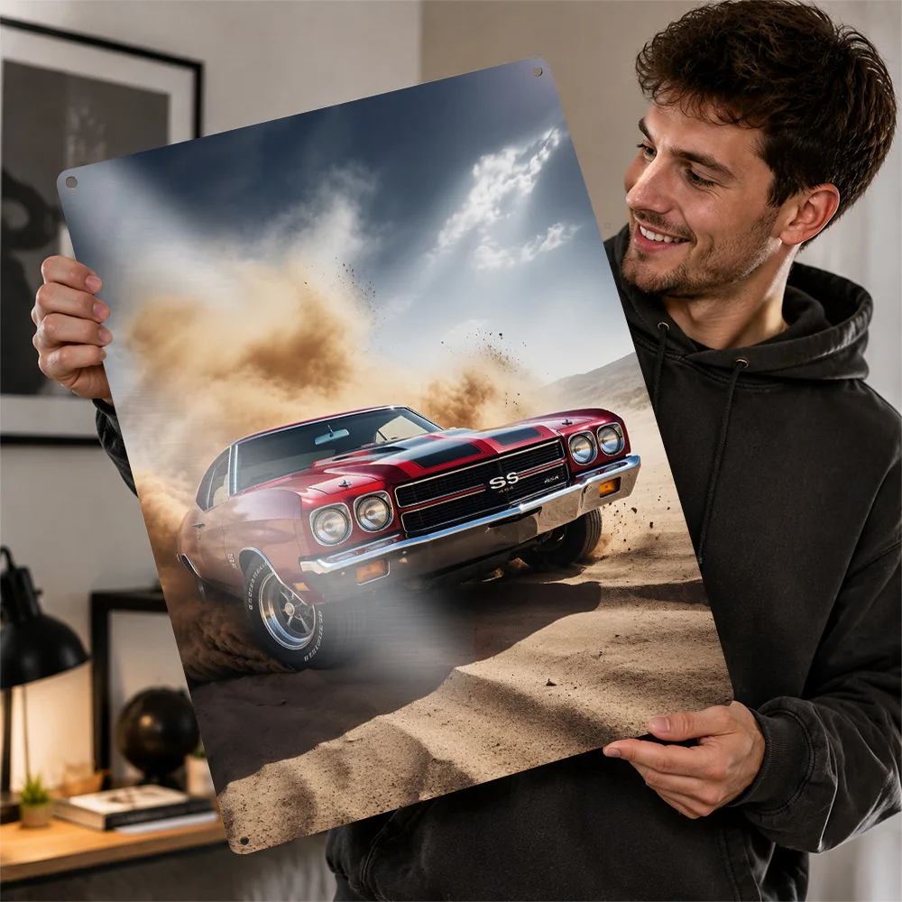 USA Chevelle SS 454 1970 Cranberry Red Muscle Car Textured Poster Personalized Aluminum Metal Sign Retro Wall Art Suits Office