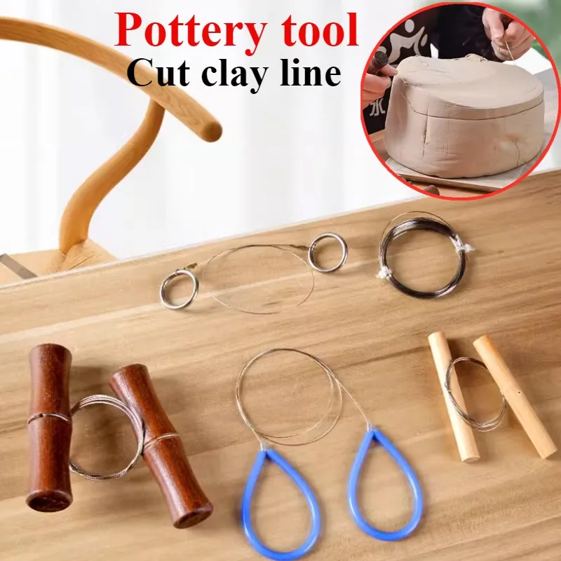 Pottery Tools Cutting Clay Line Solid Wood Handle Stainless Steel Rope DIY Ceramic Mud Partition Wool Blank Texture Production