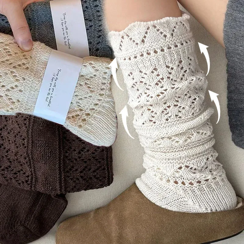 

Теплые полые чулки до икры, вязаные длинные носки-трубочки для женщин, элегантные милые домашние зимние хлопковые сапоги до колена в стиле ретро, носки