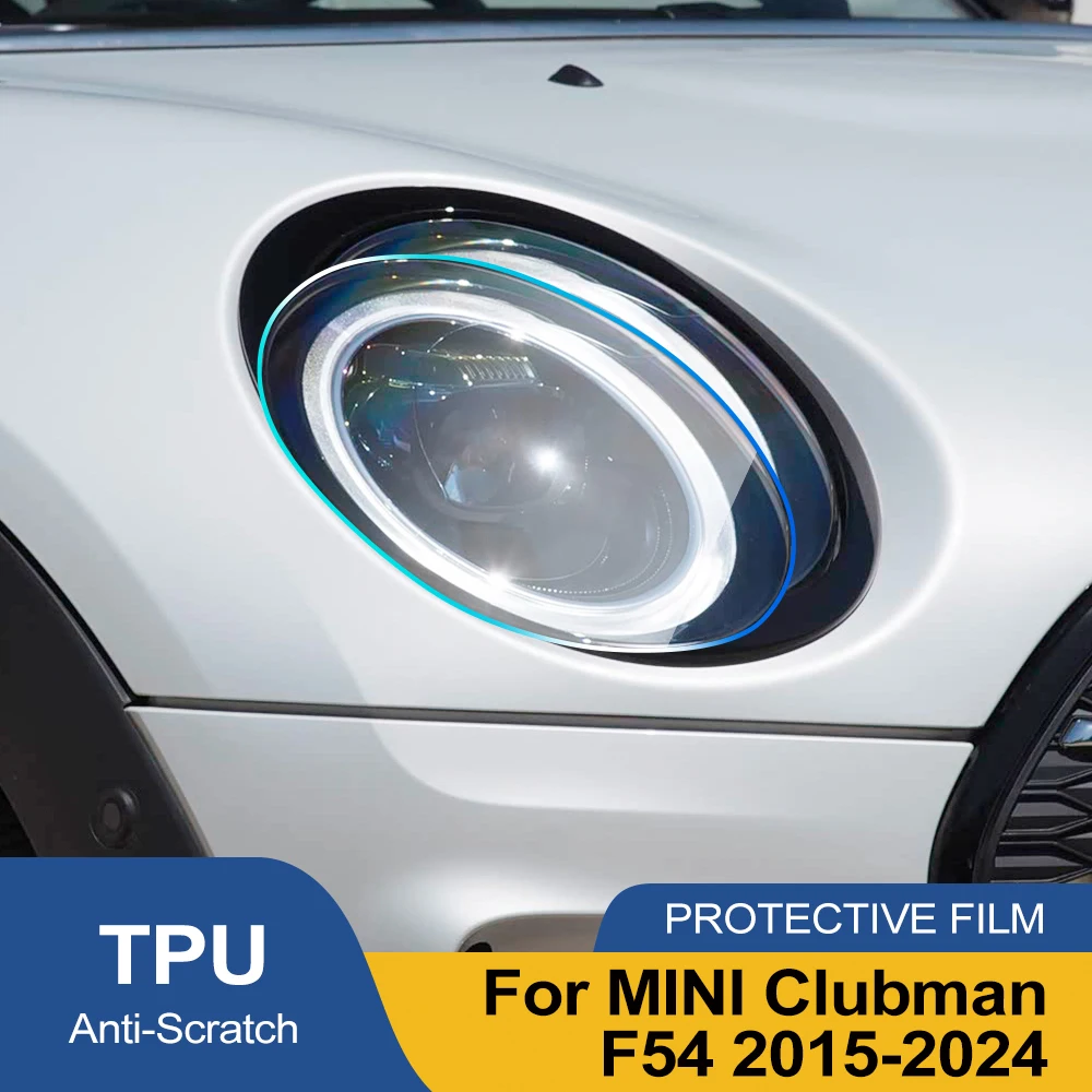 For MINI Clubman F54 2015-2024 Smoke Black High-Gloss TPU Headlight PPF Film Pre-Cut Anti-Scratch Protective Vinyl Wrap Cover