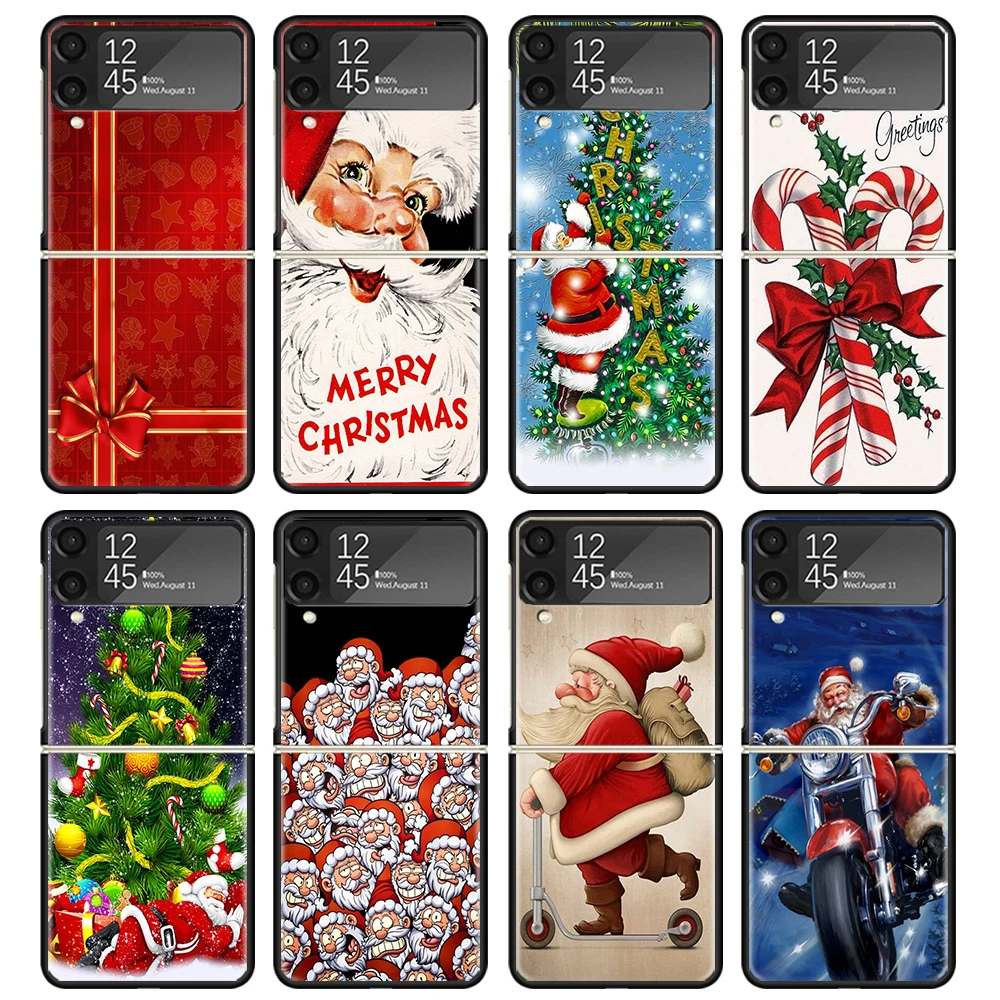 Christmas Santa Claus Present Case For Samsung Galaxy Z Flip 4 5 3 z Flip5 Flip4 5G Hard Phone Cover Flip3 Split Folding Black P