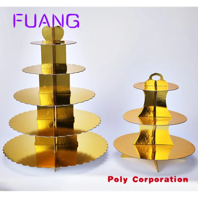 Custom  Different Pole Three and Five Tier Metal Paper Cake Holder Stand for Dessert Table