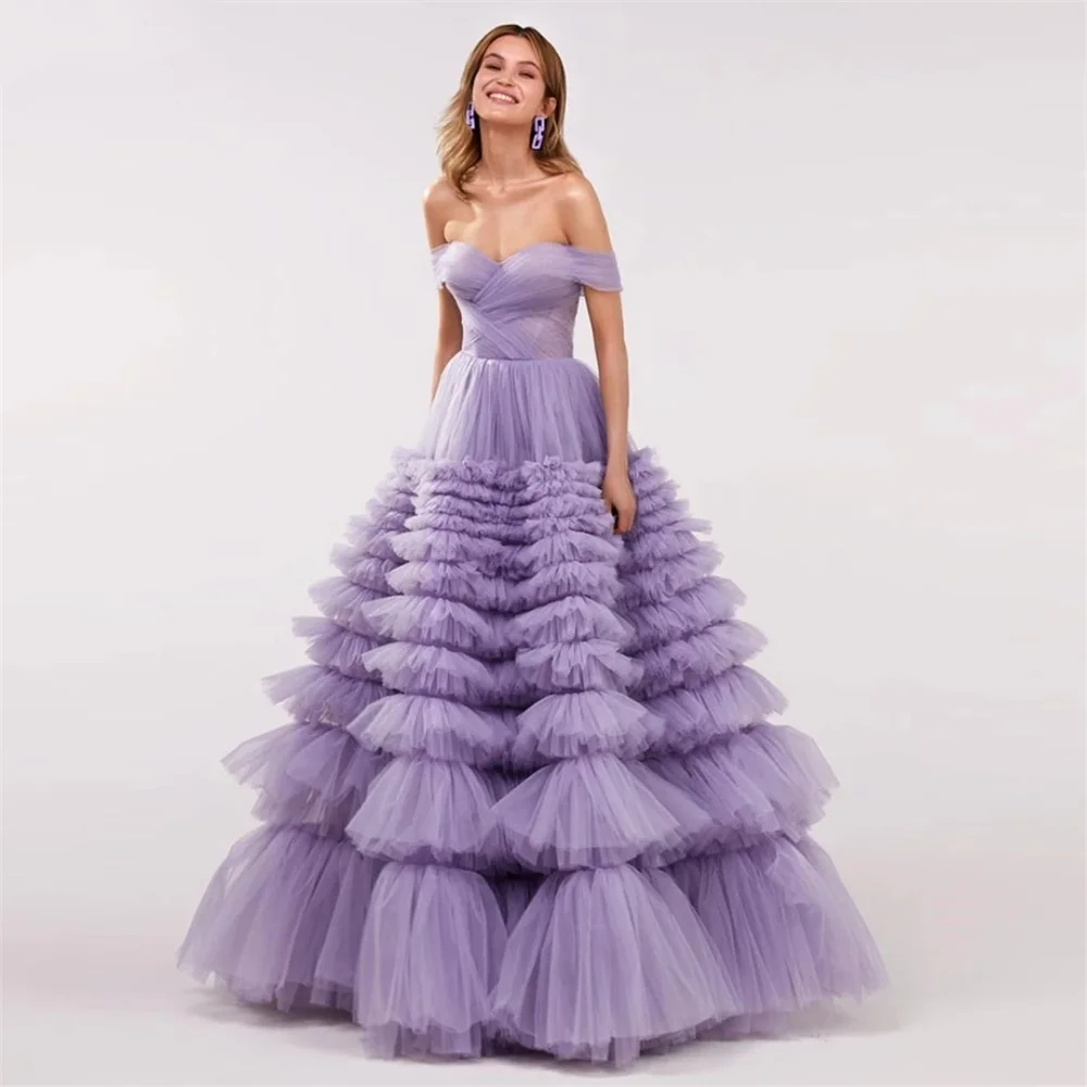 Jessica Purple Prom Dresses Luxurious Tulle Layers EveningDress فساتين السهرة Bride Wedding Dress Graduation Dress Party Dresses