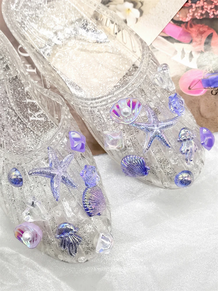18 Stück Transparente Seestern- und Muschel-Schuhcharms DIY-Dekorationen Blumen-Clogs Schuhschnallen Zubehör Oktopus-Schuhclips Dekor – Detail 9