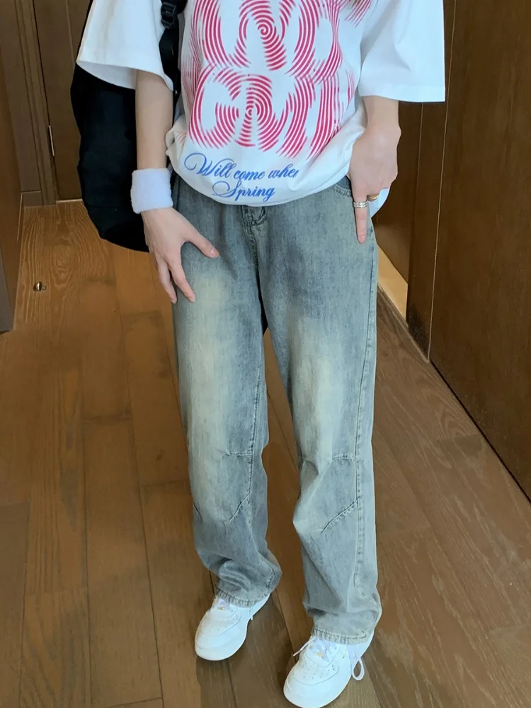 

Мужские летние тонкие джинсы Slim Fit с широкими штанинами, свободные джинсы в американском ретро-стиле, прямые брюки-трубы для молодежи, повседневные джинсы