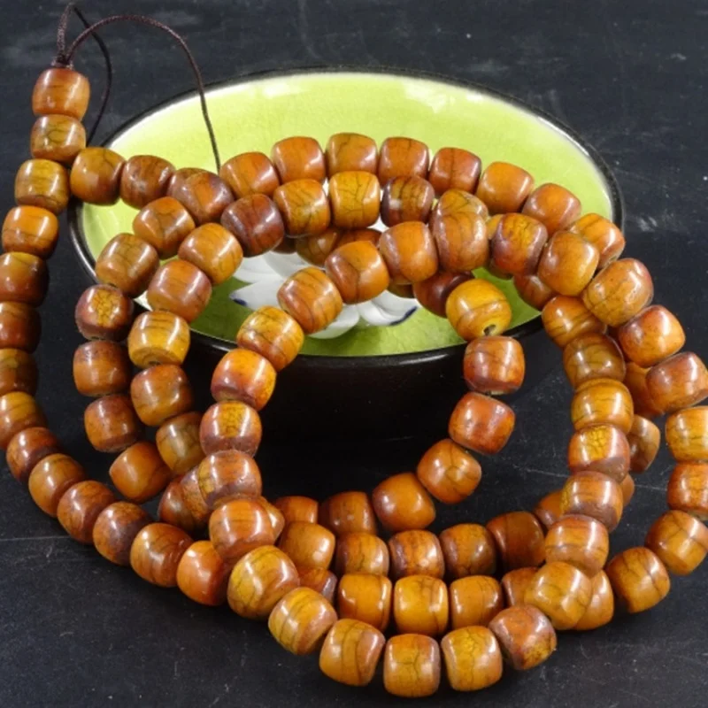 Traditional Tibetan-Style Deer Beads And Bodhi 108-Bead Bracelet, Antique Old Spirit Bone, High Density