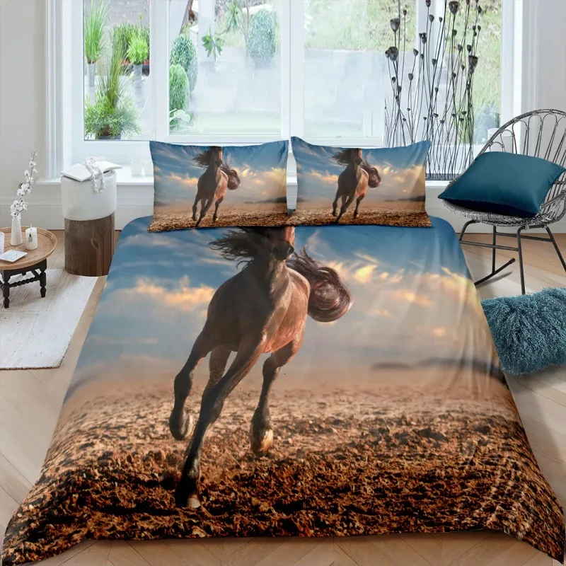 

Galloping Horse Bedding Set CalifKing 260x240 Luxury Bed Comforter Double Home Duvet Set Cover Queen Size Pillowcases 2/3pcs