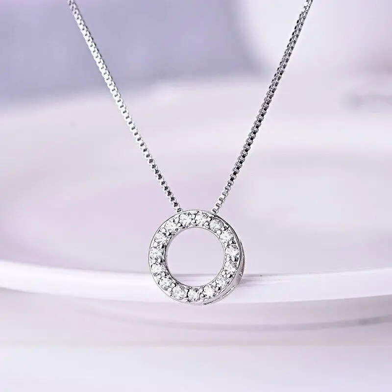 Huitan New Trendy Circle Necklace with Cubic Zirconia Simple Stylish Clavicle Chain Necklace for Women Wedding Eternity Jewelry