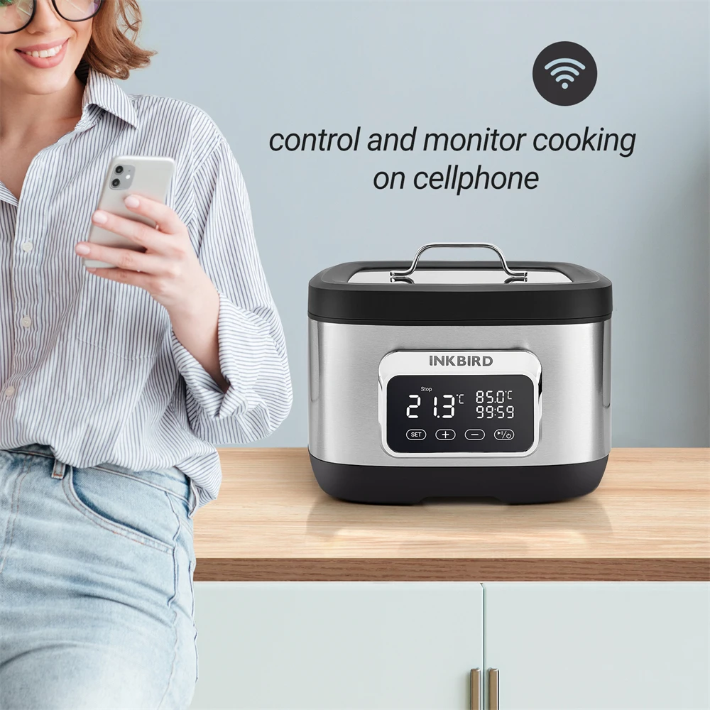 Imagem -02 - Inkbird-wi-fi Sous Vide Machine Ultra Silencioso Tudo-em-um Fogão Circulação de Água 3d Alarme de Aquecimento Isv500w ue 220v 700w
