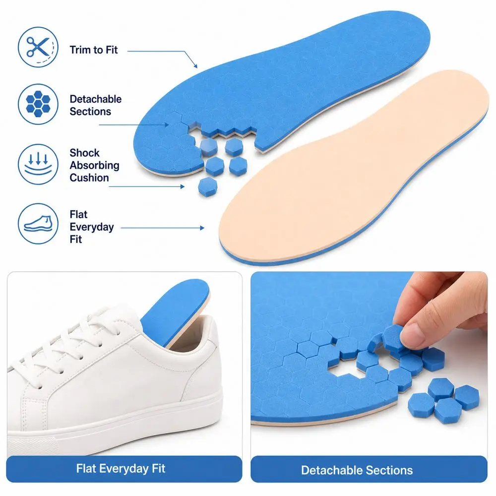 Adjustable Fit Shoe Insoles Lightweight Design Non-Slip Surface Orthotic Inserts Breathable Material DIY Trimming Insole Pads