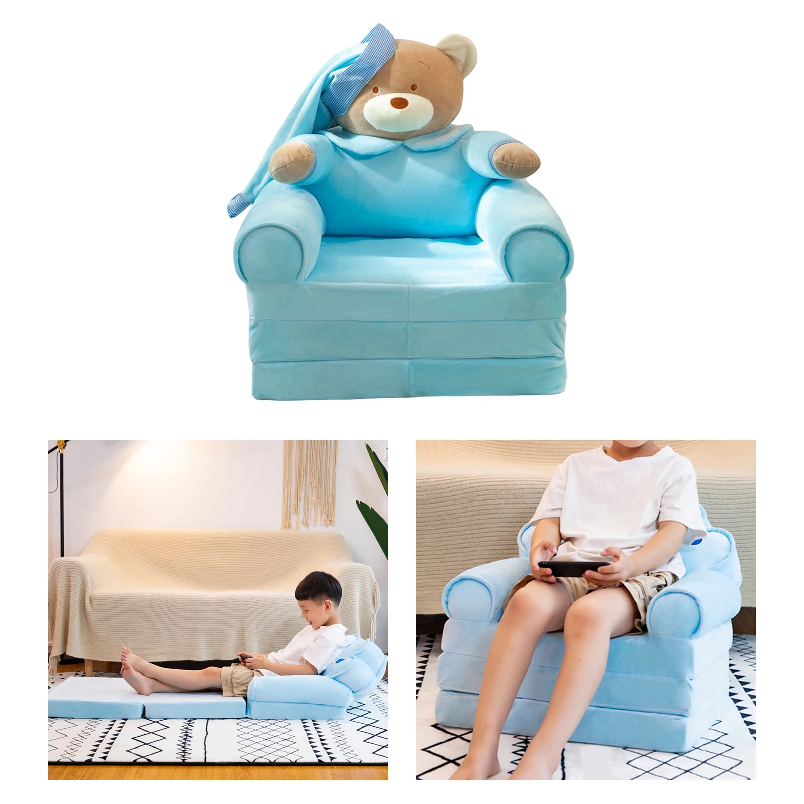 Boys Girls Lovely Children Chair Seat Slipcover Foldable Washable 3 Layer Couch Cover Armchair Slipcover for Bedroom Home