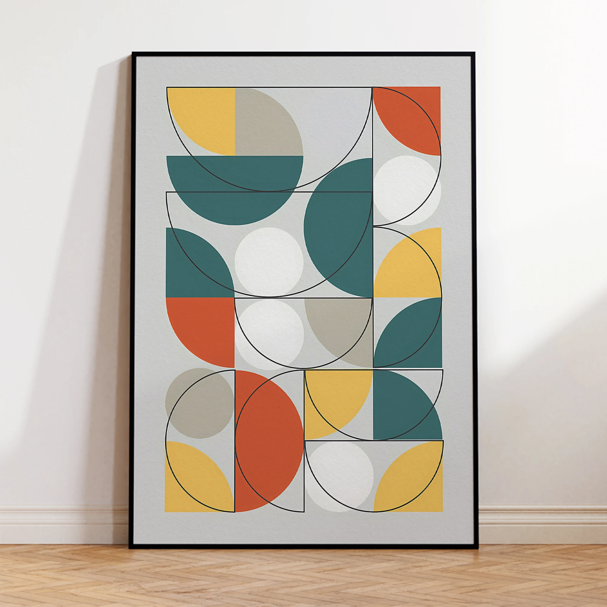Modern Bauhaus Green Round Puzzle Wall Art Prints Aluminum Frame Canvas Painting Poster Picture For Living Room Home Decor
